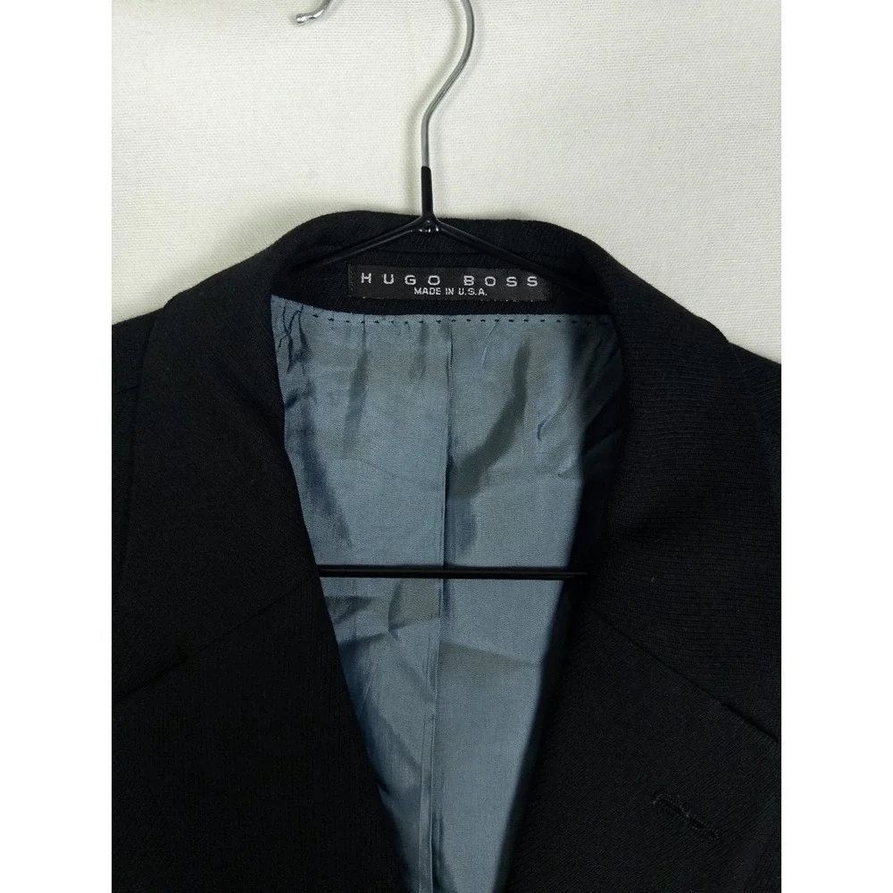 VTG Hugo Boss Rossellini Blazer Mens 44L Black 3 Button Wool Super 100‎
